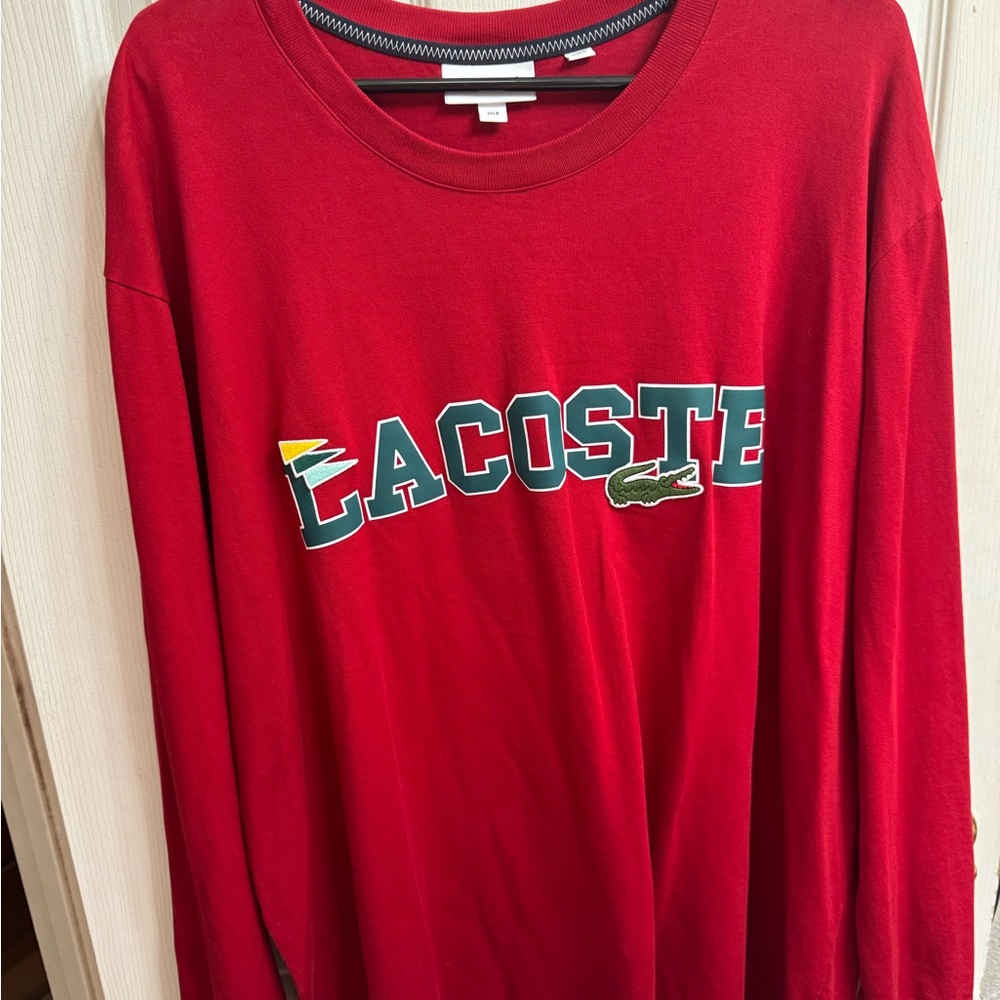 Lacoste Men's Red Logo Crewneck long sleeve shirt
